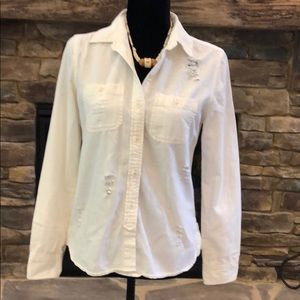 ROXY Destroyed Woven Button Up Shirt Size Small